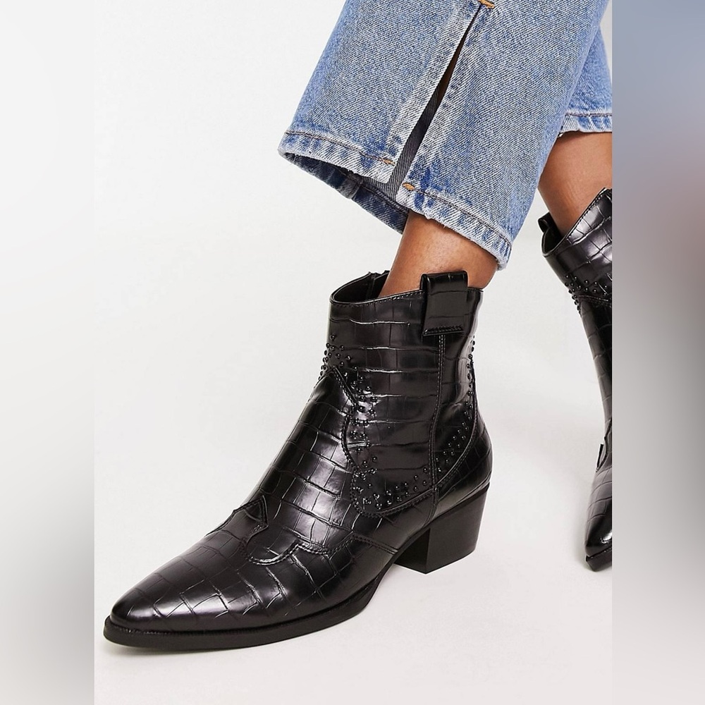 ASOS wide width black western cowboy ankle boots